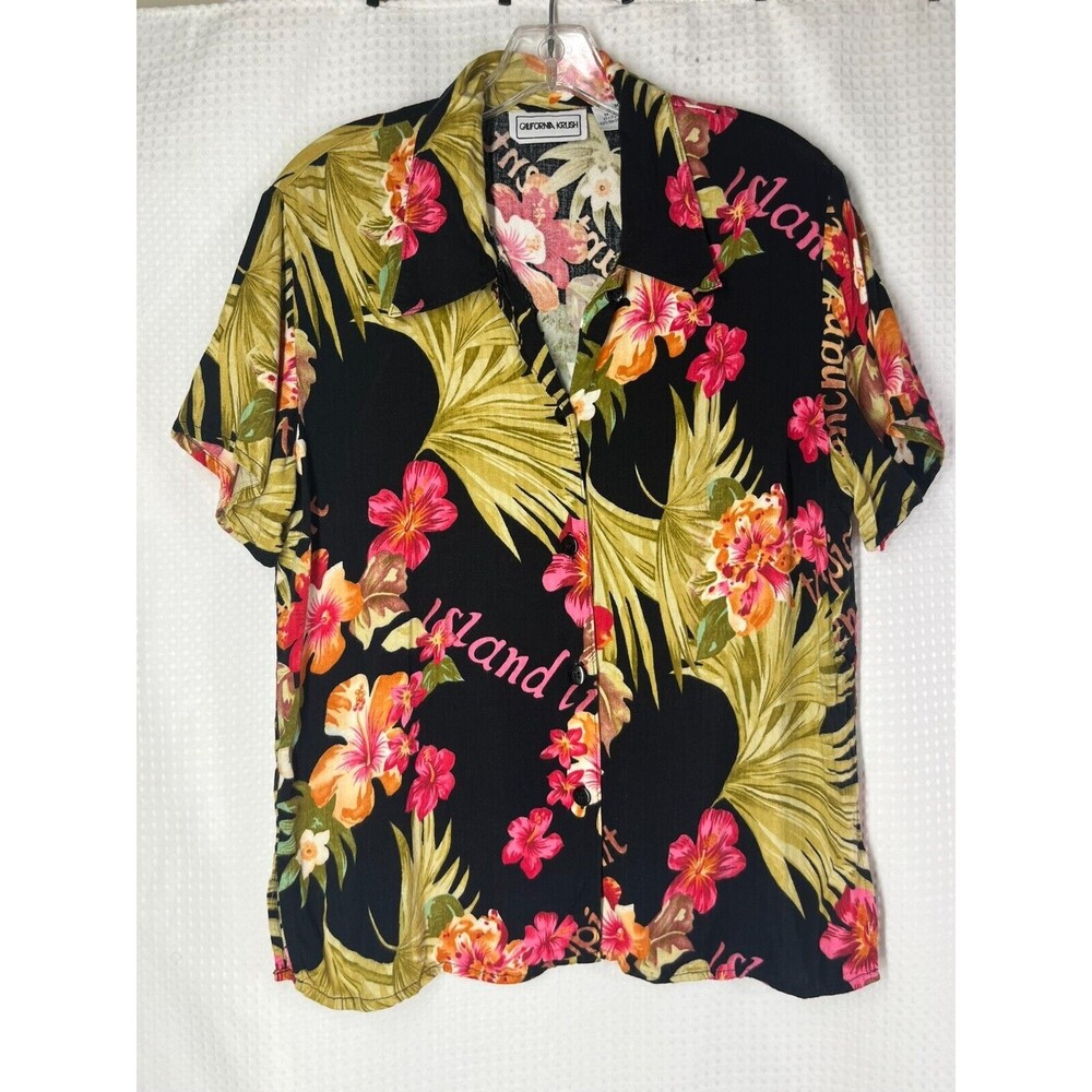 California‎ Krush Hawaiian Shirt Multicolor Floral Tropical Short Sleeve Size M